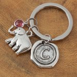 Personalized Lucky Elephant Birthstone Keychain with Initial Charm Bag Accessory Birthday Gift for Women Men Elephant Lovers