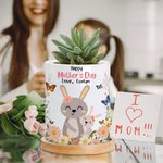 Maceta de cerámica con nombre y bandeja de bambú Personalizada Mamá-Niño de dibujos animados Decoración del hogar Feliz Día de la Madre Regalo para mamá