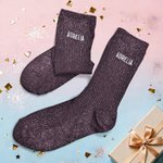 Calcetines Personalizados Bordados con Nombre Purpurina Multicolor Medias Suaves de Uso Diario Fiesta Cumpleaños Regalo para Mujer