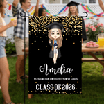 Personalized Cartoon Graduate Garden Flag with Text and Year Outdoor Yard Decor Graduation Gift for Graduates