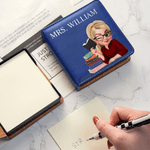 Personalizzato Cartoon femmina insegnante in pelle PU classico appiccicoso blocco note con testo Desk Organizer Back to School regalo per gli insegnanti educatori