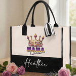 Personalized Mama Queen Floral Crown Portable Large Tote Bag with Name Travel Accessories Mother's Day Birthday Gift for Women Mom