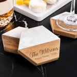 Personalized Engraved Happy Easter Bunny Acacia Marble Cutting Board Coaster Set with Bowl and Spoon Made in USA Housewarming Gift for Mother Family
