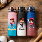 Personalisierte Cartoon Baseball-Charakter Name Gradient Sport Wasserflasche mit Flip-Top-Deckel und Riemen Geburtstag Geschenk für Gym Fitness Baseball-Liebhaber