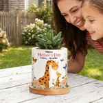 Maceta de cerámica con nombre y bandeja de bambú Personalizada Mamá-Niño de dibujos animados Decoración del hogar Feliz Día de la Madre Regalo para mamá