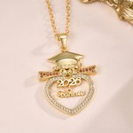 Personalized Grad Cap Scroll Bow Heart Necklace with Birthstone Name and Year Class of 2026 Graduation Birthday Gift for Graduates