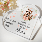 Personalized Happy 1st Mother's Day Animal Pattern Heart Shape Acrylic Plaque with Name and Year Room Decor Mother's Day Gift for Mom
