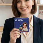 Personalizzato Cartoon femmina insegnante in pelle PU classico appiccicoso blocco note con testo Desk Organizer Back to School regalo per gli insegnanti educatori