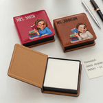 Personalizzato Cartoon femmina insegnante in pelle PU classico appiccicoso blocco note con testo Desk Organizer Back to School regalo per gli insegnanti educatori