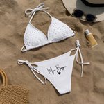 Personalized White Glitter Rhinestone Triangle Cup Bikini Swimsuit with Name Beach Vacation Honeymoons Gift for Bride