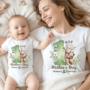 Henkilökohtainen söpö Nallekarhu 100% puuvillaa T-paita Baby Bodysuit nimi Syntymäpäivä 1. Äitienpäivä lahja äidille vauva