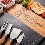 Personalized Engraved Happy Easter Bunny Acacia Marble Cutting Board Coaster Set with Bowl and Spoon Made in USA Housewarming Gift for Mother Family