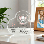 Personalized Happy 1st Mother's Day Animal Pattern Heart Shape Acrylic Plaque with Name and Year Room Decor Mother's Day Gift for Mom