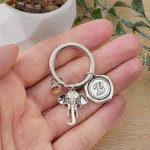 Personalized Lucky Elephant Birthstone Keychain with Initial Charm Bag Accessory Birthday Gift for Women Men Elephant Lovers