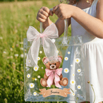 Personalizzato rosa fiocco nastro fiore ragazza proposta orsacchiotto chiaro borsa regalo con nome matrimonio regalo di compleanno per bambini famiglia