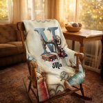 Personalized Sewing Machine Floral Initial Soft Throw Blanket with Name Mother's Day Birthday Gift for Mom Grandma Knitting Crochet Lover