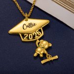 Collier Personnalisé avec Pierre de Naissance et Nom Collier de Ours Cadeau de Graduation pour Elle