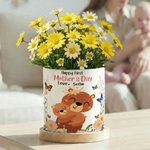 Maceta de cerámica con nombre y bandeja de bambú Personalizada Mamá-Niño de dibujos animados Decoración del hogar Feliz Día de la Madre Regalo para mamá