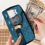Personalized Retro Cartoon Cat PU Leather Wallet with Name Birthday Anniversary Memorial Gift for Cat Pet Lovers
