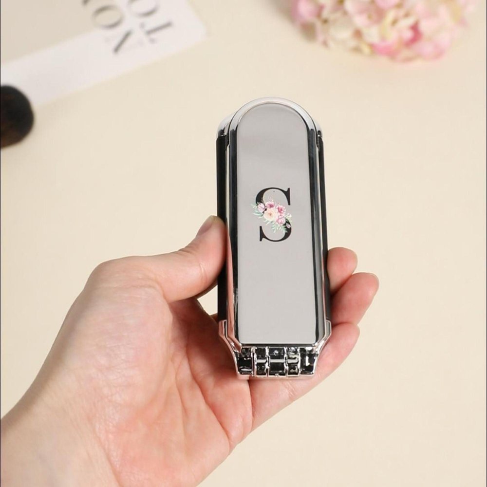 Personalized Stylish Floral Portable 2-In-1 Foldable Makeup Mirror Hair Brush with Initial Daily Use Mother's Day Birthday Gift for Mom Women Girls 3