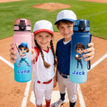Personalisierte Cartoon Baseball-Charakter Name Gradient Sport Wasserflasche mit Flip-Top-Deckel und Riemen Geburtstag Geschenk für Gym Fitness Baseball-Liebhaber