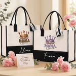 Personalisierte Mama Königin florale Krone Portable große Tragetasche mit Namen Reisezubehör Muttertag Geburtstag Geschenk für Frauen Mama