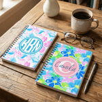 Personalised Watercolor Tropical Flower Monogram A5 Spiral Notebook with 120 Lined Pages Daily Use Birthday Gift for Family Friends