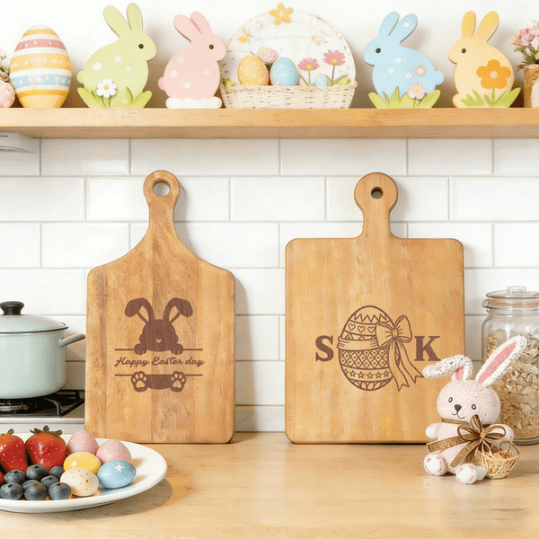Personalised Cute Bunny Easter-Themed Reversible Cheese Charcuterie Cutting Board with Name Home Decor Anniversary Easter Gift for Friend Family