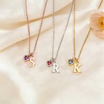 Personalizada Inicial Colgante Collar de Plata de Ley con Corazón Piedra de Nacimiento Joyería Dainty Aniversario Cumpleaños Regalo para Mujeres
