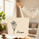 Gepersonaliseerde geborduurde geboorte bloem grote capaciteit Corduroy tas met naam dagelijks gebruik reizen verjaardag Moederdag cadeau voor vrouw