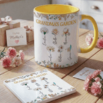 Personalized 1-13 Birth Flowers 11 oz 15 oz Ceramic Mug Coaster with Text and Names Mother's Day  Birthday Gift for Mother Grandma