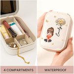 Personalizzato personaggio dei cartoni animati Fiore di nascita Scatola portagioie in pelle PU con nome e LED Specchio per il trucco regolabile a tre colori Regalo di compleanno per le donne