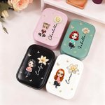 Personalizzato personaggio dei cartoni animati Fiore di nascita Scatola portagioie in pelle PU con nome e LED Specchio per il trucco regolabile a tre colori Regalo di compleanno per le donne