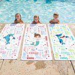 Spersonalizowany ręcznik plażowy Sea Animals Fantasy Mermaid Word Cloud Szybkoschnący Ręcznik plażowy z imieniem Letnie wakacje Codzienne użytkowanie Prezent urodzinowy dla dzieci