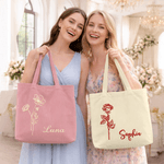 Gepersonaliseerde geborduurde geboorte bloem grote capaciteit Corduroy tas met naam dagelijks gebruik reizen verjaardag Moederdag cadeau voor vrouw