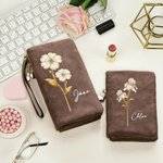 Personalized Birth Flower PU Leather Folded Wristlet Wallet with Name and Multiple Card Slots Birthday Anniversary Gift for Women