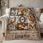 Personalized Mom 6 Family Photos Collage Cozy Throw Blanket Home Decor Mother's Day Birthday Gift for Mom Grandma