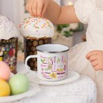Personalized Cute Watercolor Easter Peter Rabbit Bunny Word Cloud 12 oz Enamel Mug with Name Easter Back to School Birthday Gift for Kids