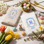 Gepersonaliseerde Krans met Strik Pieter Konijn Linnenservet met Naam en Initiaal Tafeldecoratie Paasgeschenk voor Kinderen Familie en Vrienden