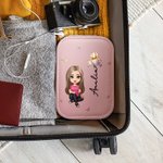 Personalizzato personaggio dei cartoni animati Fiore di nascita Scatola portagioie in pelle PU con nome e LED Specchio per il trucco regolabile a tre colori Regalo di compleanno per le donne