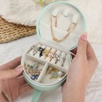 Personalised Mama Design Flower Bow PU Leather Travel Jewellery Box with Name and Handle Mother's Day Birthday Gift for Mom Grandma