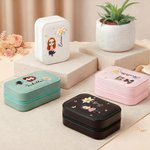 Personalizzato personaggio dei cartoni animati Fiore di nascita Scatola portagioie in pelle PU con nome e LED Specchio per il trucco regolabile a tre colori Regalo di compleanno per le donne