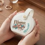 Personalised Mama Design Flower Bow PU Leather Travel Jewellery Box with Name and Handle Mother's Day Birthday Gift for Mom Grandma