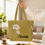 Gepersonaliseerde Grote Ribfluwelen Tas met Geboortebloem en Naam Voor Dagelijks Gebruik en als Verjaardagscadeau voor Vrouwen of Beste Vriendin
