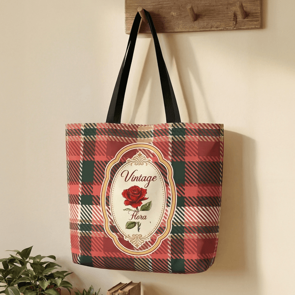 Personalizado Nacimiento Flor Plaid Grande Tote Bag con Nombre Bolsa de Viaje Día de la Madre Cumpleaños Regalo para Mujer Mamá