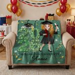 Personalised Cartoon Graduation Character Soft Throw Blanket with Year and Name Graduation Gift for Graduates