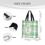Personalized Birth Flower Plaid Large Tote Bag with Name Travel Bag Mother's Day Birthday Gift for Woman Mom