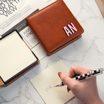 Personalised Multicolour Shadow Monogram PU Leather Sticky Note Holder Desk Organizer Daily Use Birthday Office Gift for Colleagues Office Workers