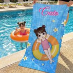 Gepersonaliseerd Extra Groot Sneldrogend Strandlaken met Cartoonfiguur en Naam met Trekkoordtas Perfect Cadeau voor Strandfeesten Zwemmers en Vrienden