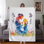Personalized Mother and Daughter Silhouette Soft Throw Blanket with Birth Flower and Name Home Decor Mother’s Day Birthday Gift for Mom